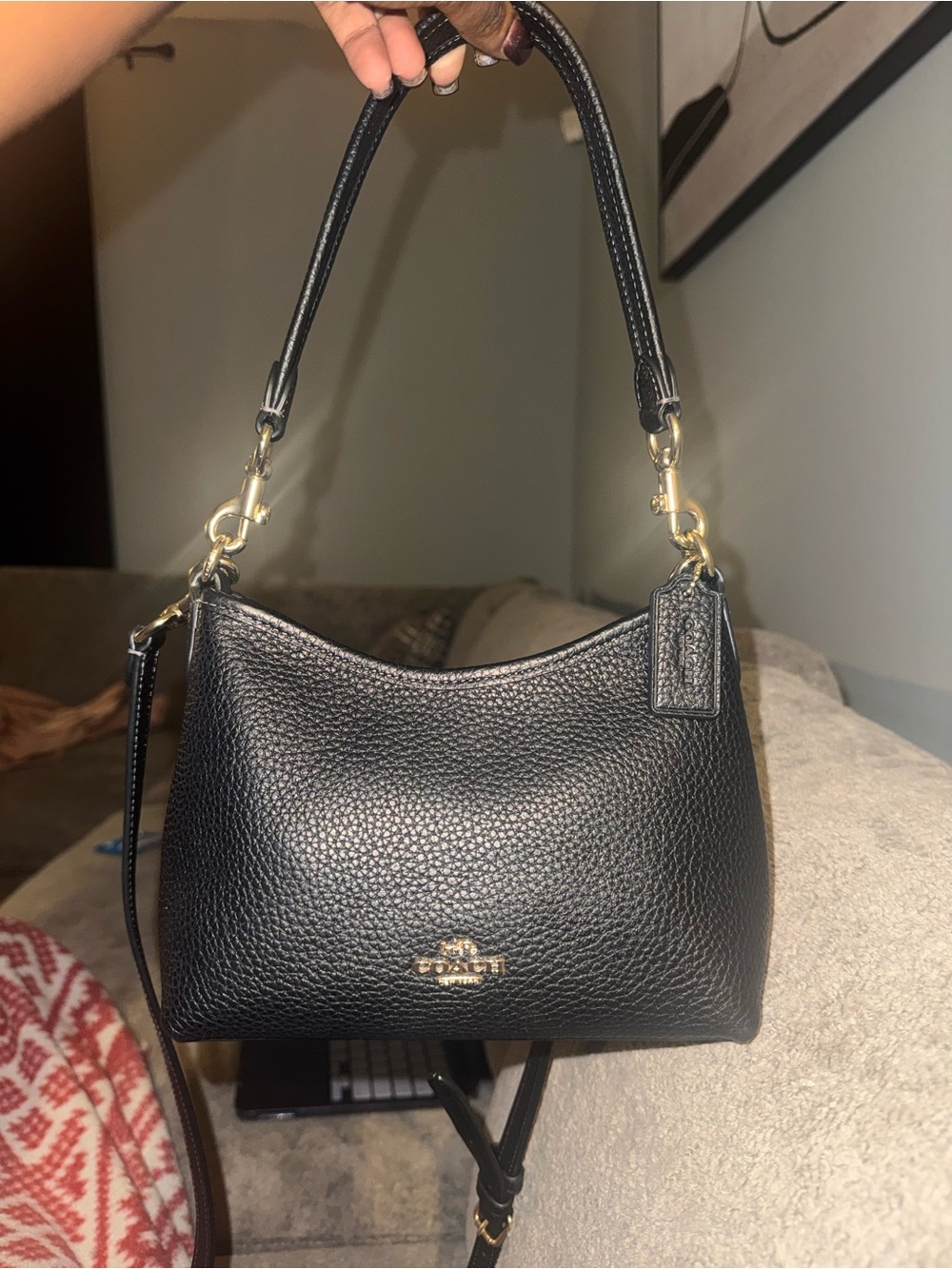Coach Small Laurel Pebbled Leather Black Shoulder Bag